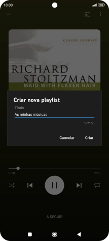 Introduza o nome pretendido para a lista de reprodução e prima Criar.
