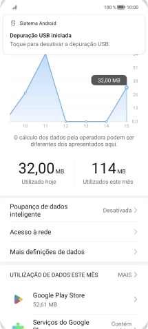 O consumo total de dados é agora mostrado no ecrã.