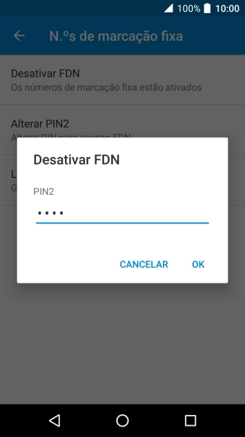 Introduza o código PIN2 e prima OK.