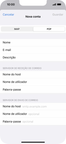 Prima Nome do host e introduza o nome do servidor de envio do fornecedor de e-mail.