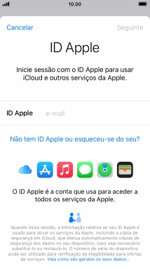 Se não tiver um ID Apple, prima Não tem ID Apple ou esqueceu-se do seu? e siga as indicações no ecrã para criar um ID Apple.