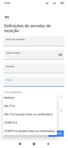Prima SSL/TLS para ativar a função.