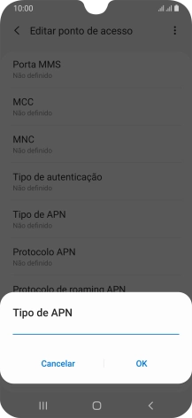 Introduza default e prima OK.