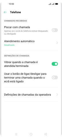 Prima Definições de chamadas da operadora.