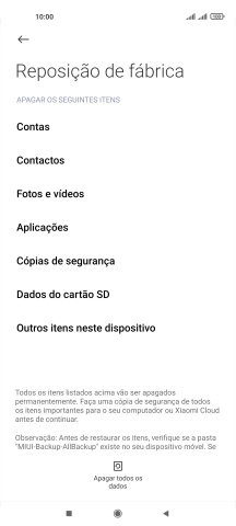 Prima Apagar todos os dados.