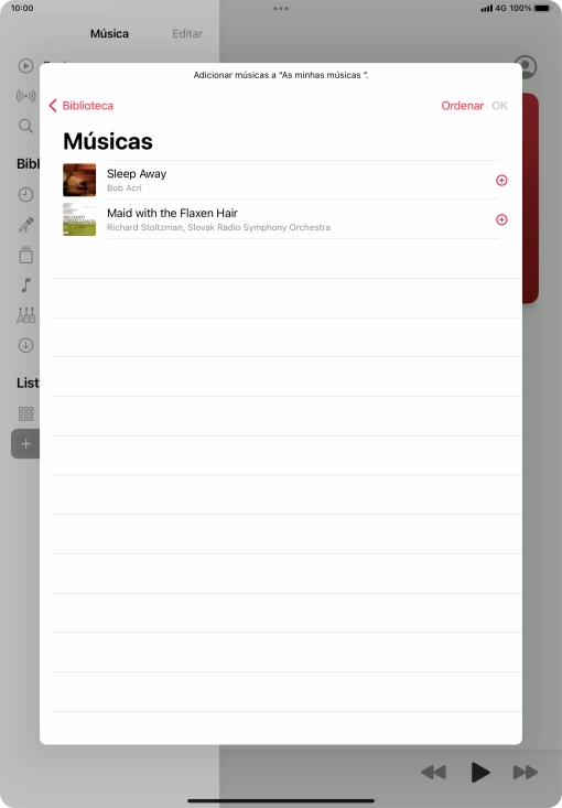 Vá até à categoria pretendida e prima o ficheiro de música pretendido.