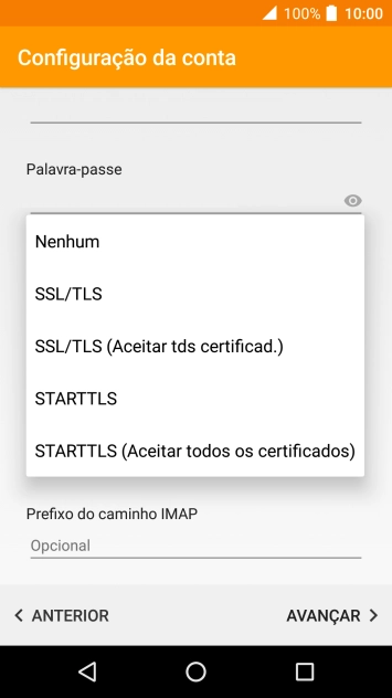 Prima SSL/TLS para ativar a função.