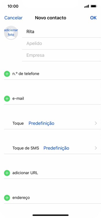 Prima Apelido e introduza o apelido.