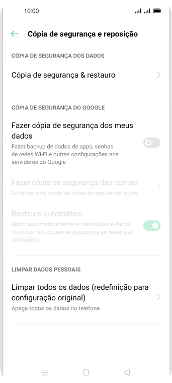 Prima Limpar todos os dados (redefinição para configuração original).