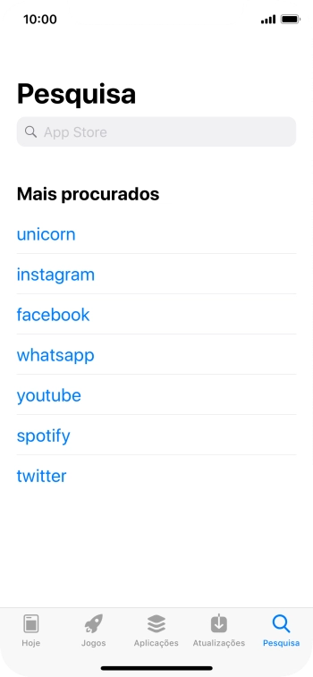 Prima o campo de pesquisa e introduza o nome ou categoria da app pretendida.
