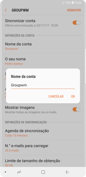 Introduza o nome pretendido da conta de e-mail OK.