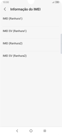 O código IMEI é mostrado no ecrã.