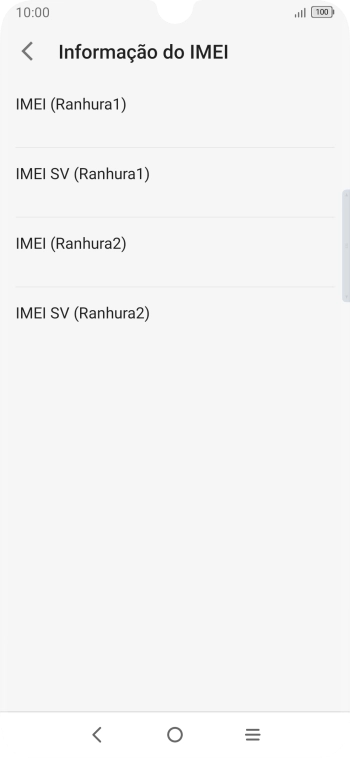 O código IMEI é mostrado no ecrã.