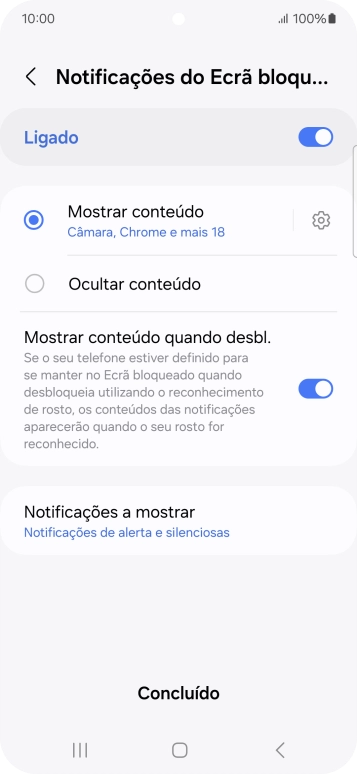Prima as definições pretendidas para as ativar ou desativar.