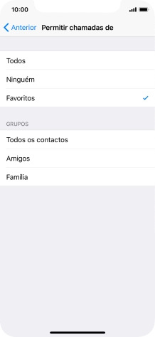 Prima as definições pretendidas para escolher quais os contactos que lhe podem ligar quando a função 