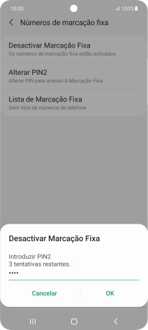 Introduza o código PIN2 e prima OK.