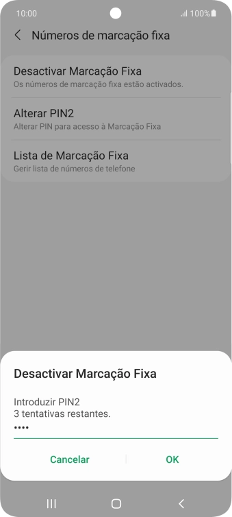 Introduza o código PIN2 e prima OK.