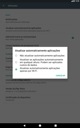 Para desativar a atualização automática de apps, prima Não atualizar automaticamente aplicações.