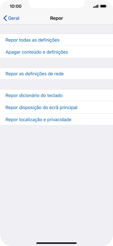 Prima Repor todas as definições.