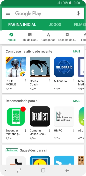 Deslize o dedo sobre o ecrã da esquerda para a direita.