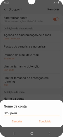 Introduza o nome pretendido da conta de e-mail Concluído.