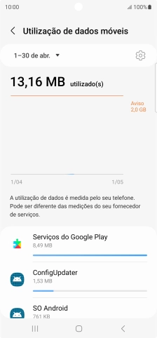 O consumo de dados de cada aplicação é mostrado sob o nome da aplicação.