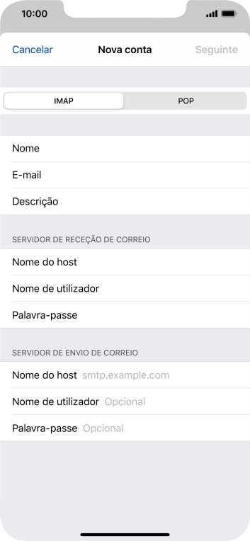 Prima Nome do host e introduza o nome do servidor de envio do fornecedor de e-mail.