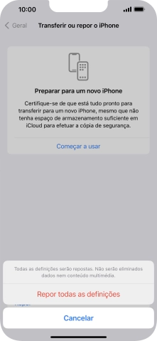 Prima Repor todas as definições.