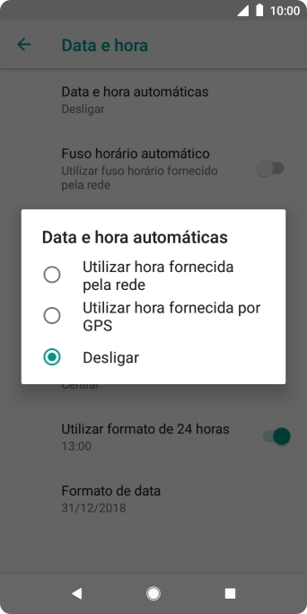 Prima Utilizar hora fornecida pela rede para ativar a função.