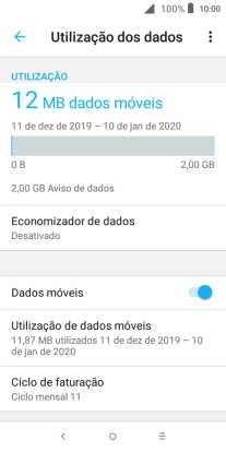 O consumo total de dados é agora mostrado no ecrã.