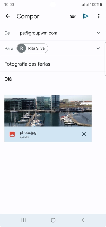 Prima o ícone para enviar quando terminar de escrever o seu e-mail.
