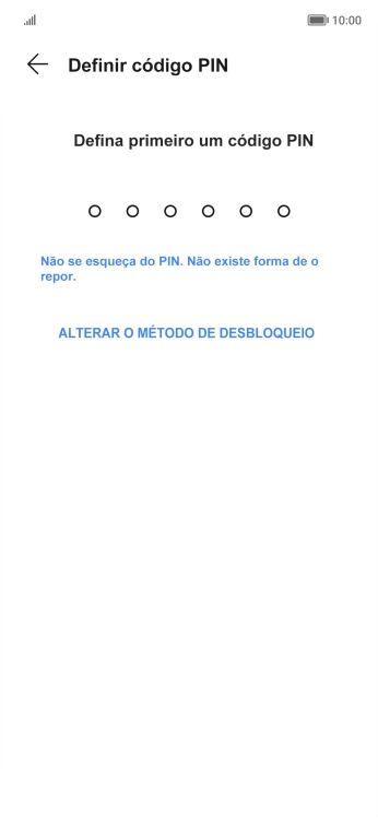 Prima ALTERAR O MÉTODO DE DESBLOQUEIO.
