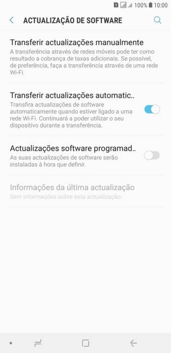 Prima Transferir actualizações manualmente. Se existir uma nova versão de software disponível, será agora indicado no ecrã. Siga as indicações no ecrã para atualizar o software do telefone.