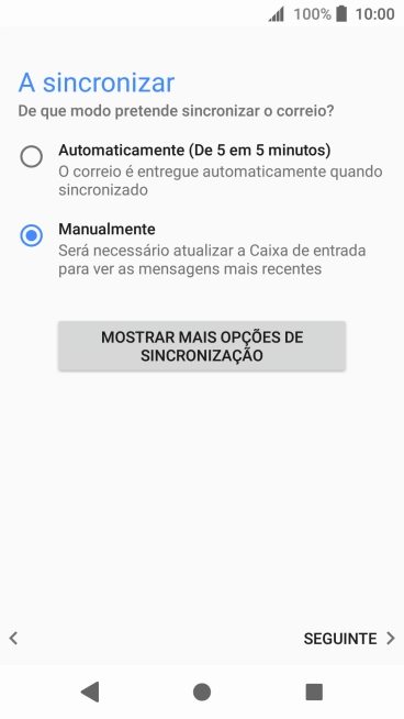 Prima MOSTRAR MAIS OPÇÕES DE SINCRONIZAÇÃO.