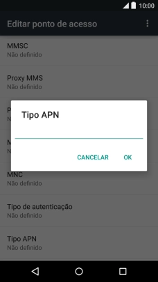 Introduza default e prima OK.