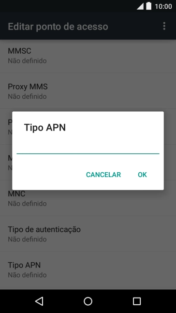 Introduza default e prima OK.