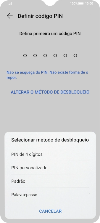 Prima o código de bloqueio do telefone pretendido e siga as indicações no ecrã para estabelecer um código de bloqueio adicional.