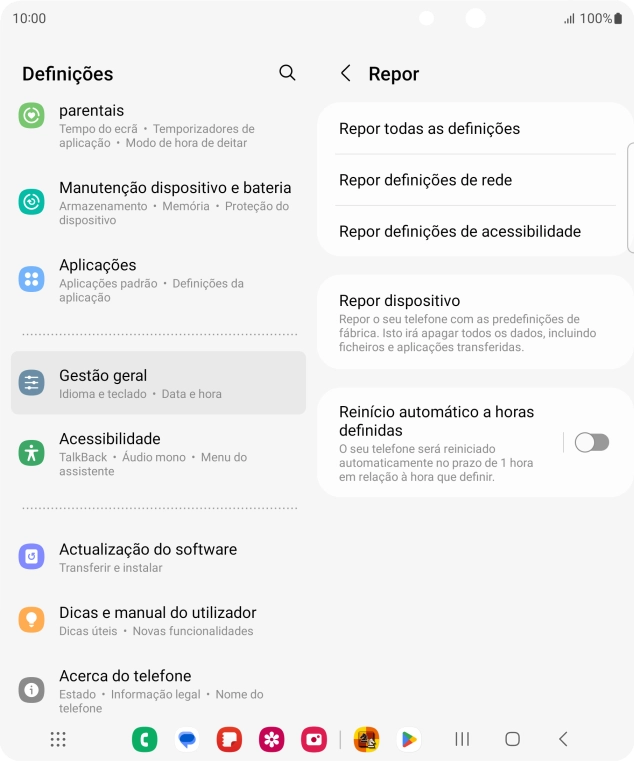Prima Repor definições de rede.