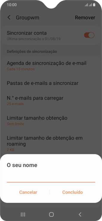 Introduza o nome de remetente e prima Concluído.