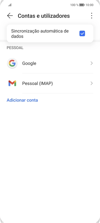 Prima Sincronização automática de dados para ativar ou desativar a função.