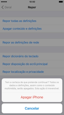 Prima Apagar iPhone. Aguarde um momento enquanto o telefone restabelece as definições originais. 
Siga as indicações no ecrã para configurar o telefone de modo que este fique pronto a ser utilizado.
