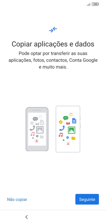 É possível transferir conteúdo de outro telefone quando o telefone for ativado antes da primeira utilização e quando o telefone tiver sido reiniciado. Quando esta imagem for mostrada no ecrã, o telefone está pronto para transferir conteúdo de outro telefone.