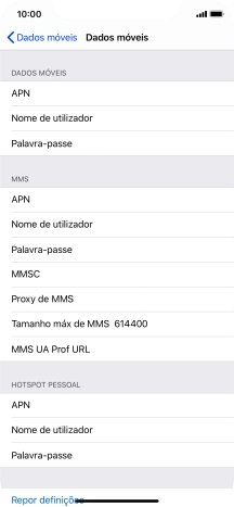 Prima APN e insira net2.vodafone.pt.