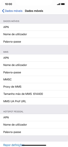 Prima APN e insira net2.vodafone.pt.