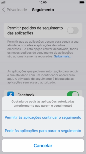 Se desativar a função, prima a definição pretendida.