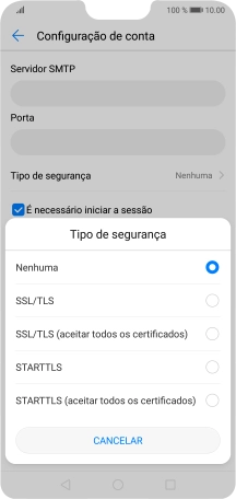 Prima STARTTLS (aceitar todos os certificados) para desativar a função.