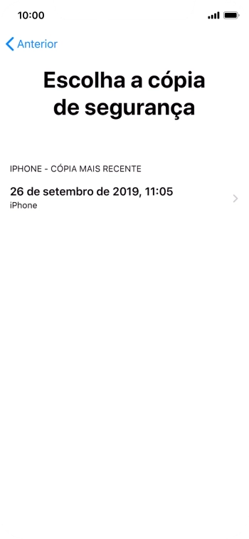 Prima a cópia de segurança pretendida e aguarde enquanto o telefone restaura o conteúdo a partir da cópia de segurança escolhida. Siga as indicações posteriores no ecrã para configurar o telefone de modo que este fique pronto a ser utilizado.