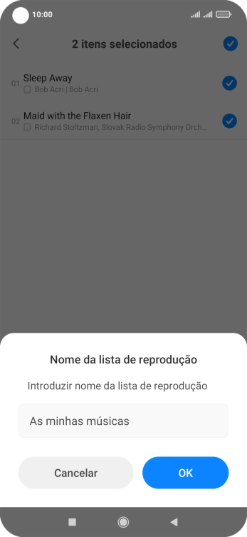 Introduza o nome pretendido para a lista de reprodução e prima OK.