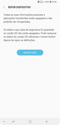 Prima APAGAR TUDO. Aguarde um momento enquanto o telefone restabelece as definições originais. Siga as indicações no ecrã para configurar o telefone de modo que este fique pronto a ser utilizado.