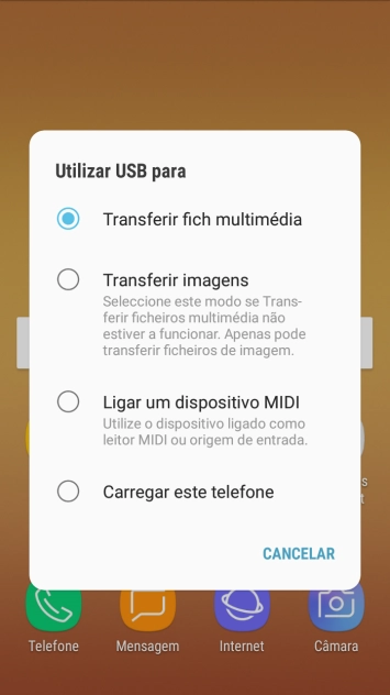 Prima Tranferir fich multimédia para ativar a função.